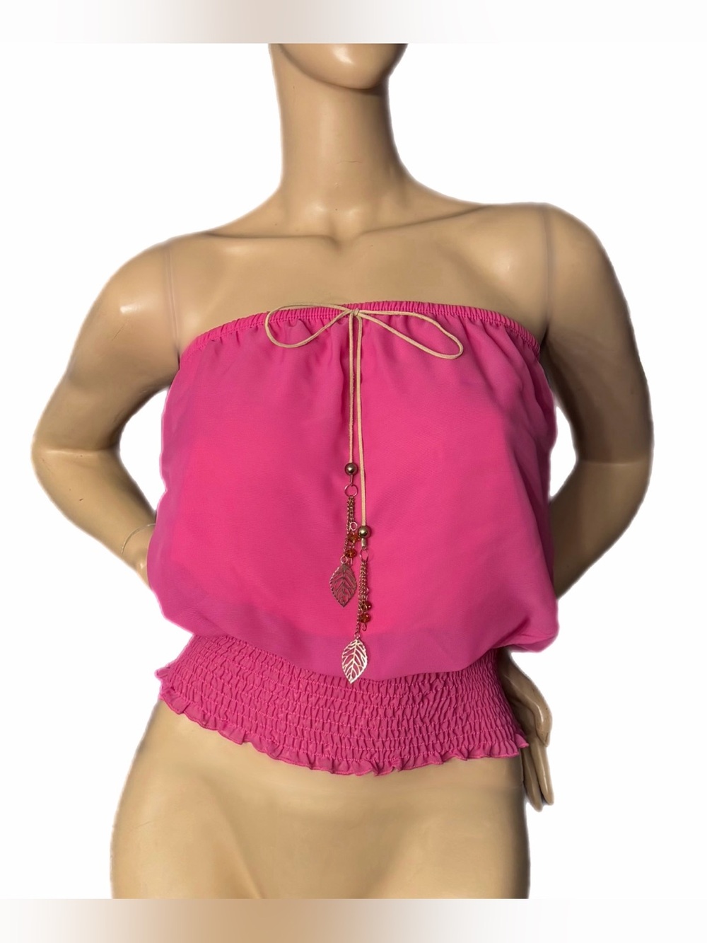 Vivace Strapless Smocked Hem Pink Tube Top